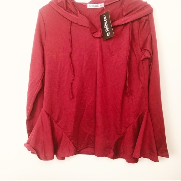 Double JU Burgundy hoodie top‎ S XL - Picture 8 of 8